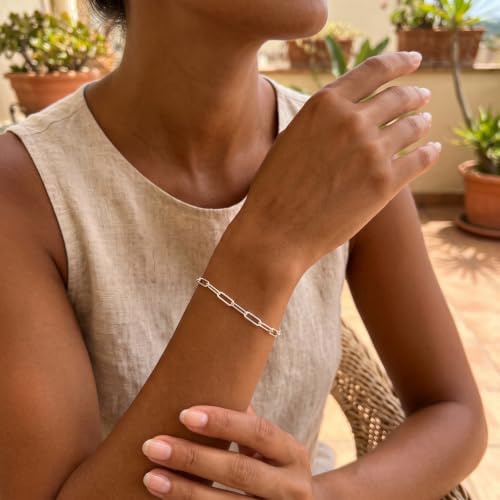 925 Sterling Silver Bracelet for Women，5MM Paperclip Chain Bracelet Sterling Silver Chain Bracelets Dainty Smooth Jewelry Gifts for Girlfriend Mother Wife 6/6.5/7/7.5/8 Inch - color: Silver