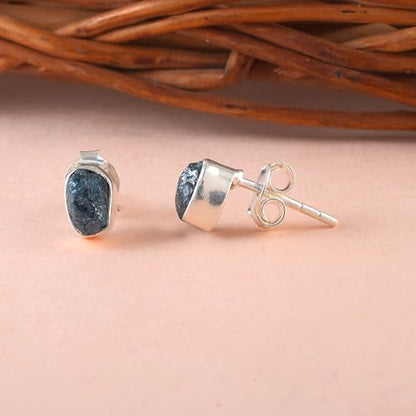 5 MM Natural Gemstone 925 Sterling Silver Hypoallergenic Studs Earrings Jewelry for Women Dainty Trendy Antiqued Silver Birthstone Earrings Jewelry Gifts for Women and Her - color: Blue Diamond