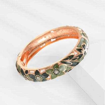 UJOY Cloisonne Bracelet Lotus Flower Plated Cuff Bangle Enameled Jewelry Bracelets Gift for Women Pack in Case 88B16 - color: A11-2 Pcs Set-Green