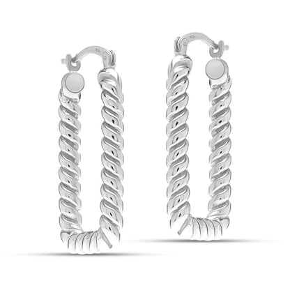 LeCalla Sterling Silver Hoop Earrings for Women | Lightweight Silver Chunky Hoop Earrings | Handmade Electroform Hollow Italian Design Click-Top Earrings Hoop - color: Twist Classic Rectangle