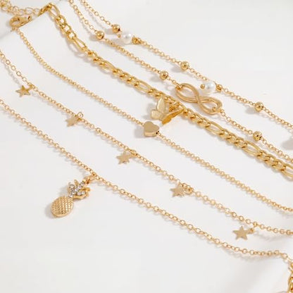 Fesciory 14K Gold Plated Ankle Bracelets Sets For Women, Adjustable Layered Infinite Anklet, Summer Beach Butterfly Star Foot Chain Jewelry Gifts - style: Butterfly Pineapple