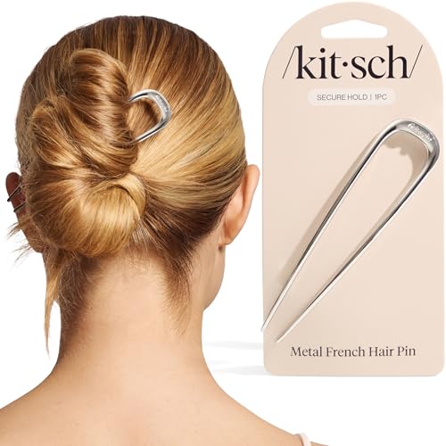 Kitsch French Hair Pins for Women | Secure Hold All Day - Silver, 1pc | Elegant & Durable Metal French Pin for Updos, Chignon, Buns & Twist Hairstyles | Comfortable Fit Hair Accessories For Women - color: Silver, size: 1 Count (Pack of 1)