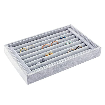 Estink Jewelry Display Tray 9" Velvet Ring Earrings Holder Organizer | Soft lining, 7-slot insert for rings, compact 9x6 inch vanity , ideal for or drawer storage