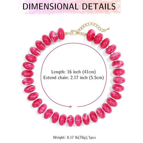 Elegance 11 designs Colorful Chunky Beaded Necklace for Women,Thick Acrylic Disc Bead Choker Statement Necklace Cute Trendy Necklaces Jewelry Gifts for Women - color: Rose red