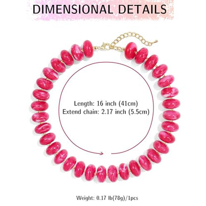 Elegance 11 designs Colorful Chunky Beaded Necklace for Women,Thick Acrylic Disc Bead Choker Statement Necklace Cute Trendy Necklaces Jewelry Gifts for Women - color: Rose red