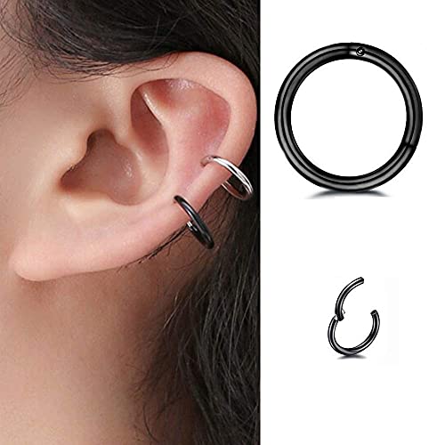5Pcs Stainless Steel 16G 18G Sleeper Hoop Earrings for Women Men Septum Hinged Clicker Nose Lip Ring Helix Daith Cartilage Tragus Piercings Tiny Small Huggie Hoops Hypoallergenic Sensitive Ears Jewelry - style: 8mm in Black 18G