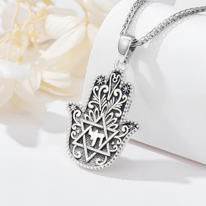 Hamsa Necklace 925 Sterling Silver Evil Eye/Lotus Flower/Star of David/Chai/Yin Yang Hamsa Hand Pendant Jewelry Hand of Fatima Gifts for Women - style: Chai-1