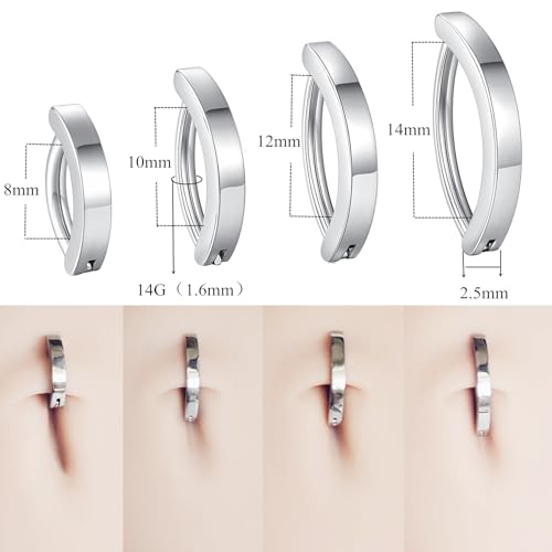 ORANGELOVE G23 Titanium 14G Belly Button Rings for Women Hinged Hoop Clicker Belly Ring Reverse Curved Navel Ring Floating Navel Barbell Piercing Jewelry 14 Gauge 8mm 10mm 12mm 14mm - color: Silver