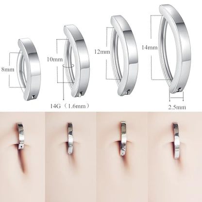 ORANGELOVE G23 Titanium 14G Belly Button Rings for Women Hinged Hoop Clicker Belly Ring Reverse Curved Navel Ring Floating Navel Barbell Piercing Jewelry 14 Gauge 8mm 10mm 12mm 14mm - color: Silver