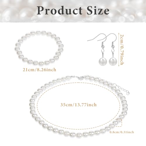 Giantree 3Pcs Pearl Set Jewelry for Women, Pearl Necklace Earring Set Gifts for Grandma for Wedding Birthday (Earring Hook) - color: Style A