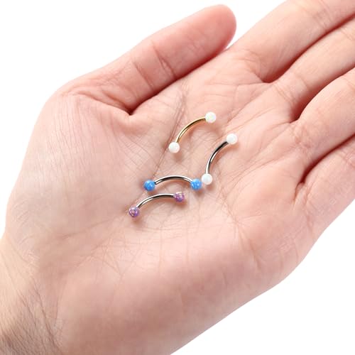 GAGABODY Titanium Eyebrow Jewelry - Curved Barbell & Labret Stud, 16g - Belly Button Ring & Cartilage Earring - Opal Bridge Jewelry - color: 1Pc-Silver+Ball Shape Purple Opal