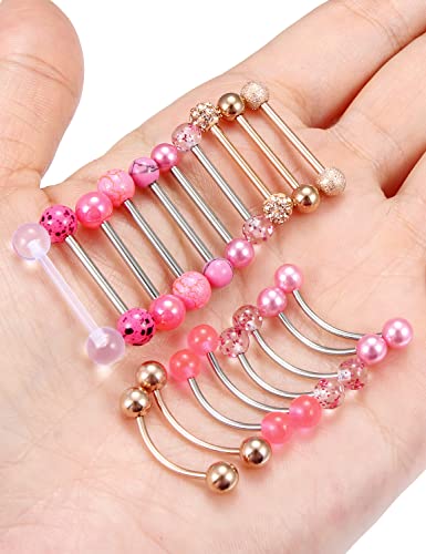 14G Tongue Rings Snake Frog Eyes Piercing Jewelry for Women Men Surgical Steel Plastic Tongue Rings - color: Rose Gold