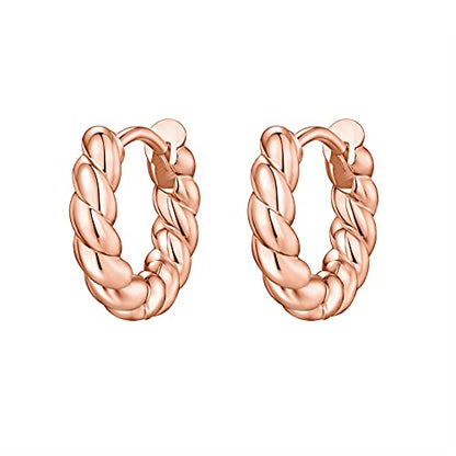 PAVOI 14K Gold Plated 925 Sterling Silver Post Twisted Huggie Earring | Women's Mini Hoop Earrings - color: Rose Gold, size: 14mm