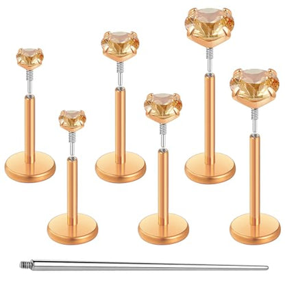 Gotumo 20G 18G 16G Flat Back Earrings Stud Nose Ring Titanium Internal Thread Tragus Labret Cartilage Lip Medusa Conch Body Piercing Jewelry Nose Stud Hypoallergenic for Women Men - color: Rose Gold, size: 20G Bar-6/7/8mm & CZ-2/3/4mm