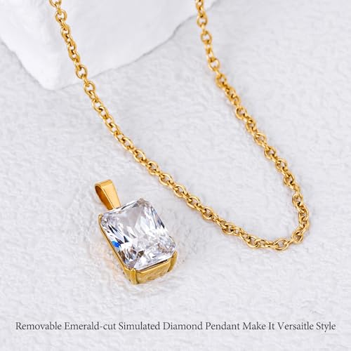 Birthstone Layered Pendant Paperclip Necklace 18k Gold Plated Heart Choker Chain Necklace Emerald Cut Jewelry Birthday Gift for Women - color: Emerald-Cut Diamond
