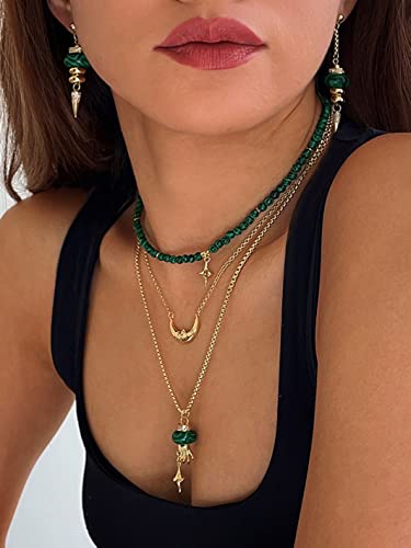 PEARLADA Turquoise Beaded Choker Necklace Chakra Stone Necklace Adjustable - color: Malachite Beads 6mm
