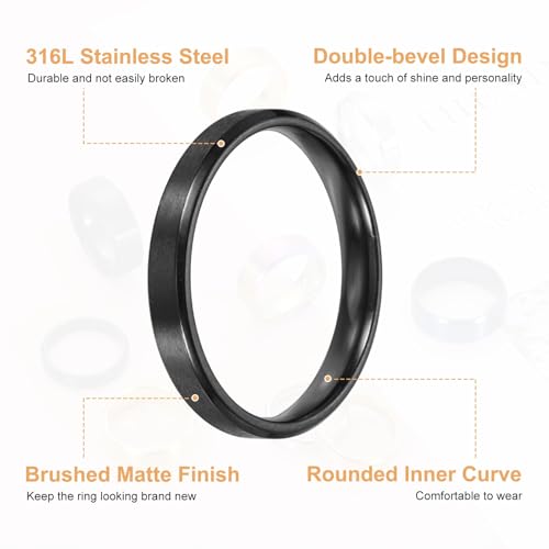 MECCANIXITY Stainless Steel Ring, Plain Ring Blanks Matte Brushed Wedding Bends for Men Women - color: Silver/Black/Gold