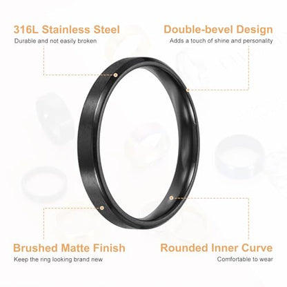 MECCANIXITY Stainless Steel Ring, Plain Ring Blanks Matte Brushed Wedding Bends for Men Women - color: Silver/Black/Gold