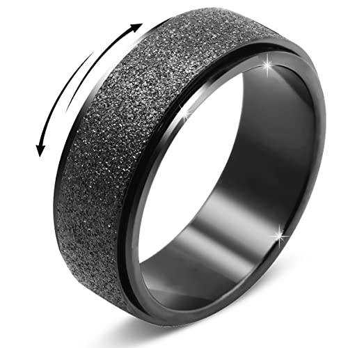 OreilleStar Titanium Stainless Steel Anxiety Ring for Women Men Fidget Spinner Ring, Size 6-12, Width 6MM, 5-Color: Rose Gold-Rainbow-Silver-Black-Blue - color: Black_Width:8mm