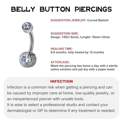 FINE4U Dangle Belly Button Rings 14G 10mm 12mm - ASTM F136 Implant Grade Real Titanium Belly Ring, Internally Threaded Hypoallergenic Navel Piercing Jewelry for Gift idea (Clear) - color: Bezel Set - Gold, size: 12mm - Gold