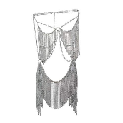 Women's Sexy Suit Body Chain - color: Silvery Color-Personality Hanging Needle Connected Body Chain-8
