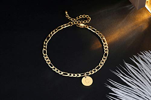 FOSIR 18k Gold Plated/Silver Tone Initial Anklets for Women, Surgical Stainless Steel Ankle Bracelets for Women Figaro Chain Anklet Beach Jewelry, Waterproof - style: S-gold
