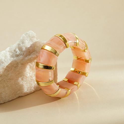 YBMYCM Acrylic Chunky Bangles Bracelets for Women Resin Gold-plated Stackable Stretch Bracelet Wide Wristbands Gift Jewelry - color: Light pink