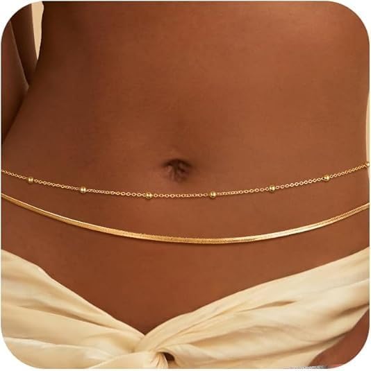 Alloy Waist Chain for Women, Adjustable Body Chain Belt, Layered Bikini Belly Chain, Jewelry for Beach Wear, Summer, Wedding, Festival, Party and Concert - color: Beaded Snake Chain
