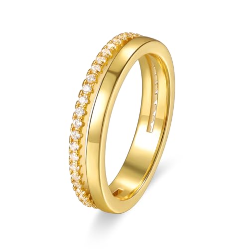 Gold Rings for Women Non Tarnish Stackable Rings 14k Gold Plated Pinky Ring for Women Cubic Zirconia Gift - color: Dual Stacking Rings