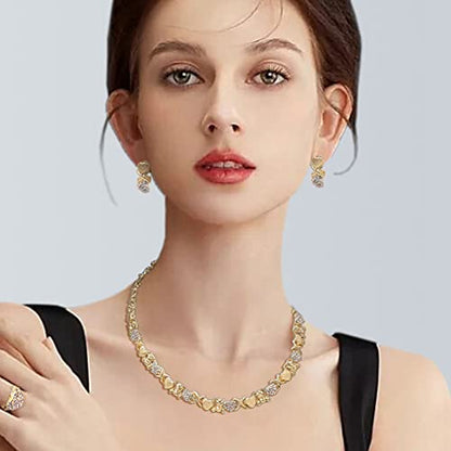 SYHOL Gold Jewelry Sets for Women 18K Gold/Silver Filled Jewelry Necklace Set Wedding Bridal Fashion Jewelry Sets Women Accessories Bracelets Earrings and Rings Sweetheart Gifts - color: GX0033