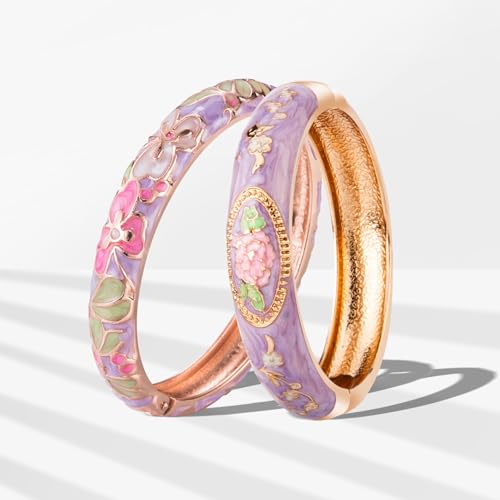 UJOY Cloisonne Chinese Panda Bracelets-Plated Gorgeous Handcrafted Gifts Enamel Bangles Set for Women 55C43 - color: C58-Flower-Purple