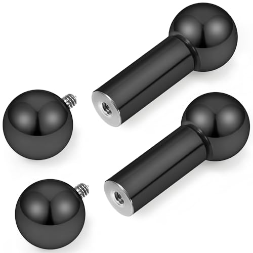 16G-00G Tongue Rings Nipple Piercings Internally Threaded Straight Barbell 316L Surgical Steel Body Piercing Jewelry for Women Men Black silver 12mm 14mm 16mm 19mm Bars Length - color: Black, size: 4G(5mm)-16mm barbells-8mm Balls