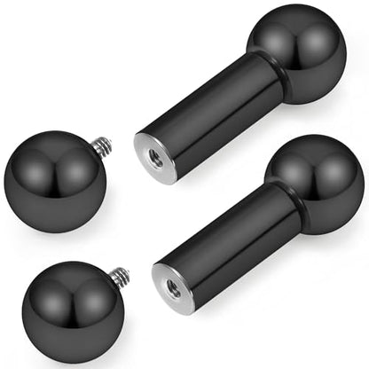 16G-00G Tongue Rings Nipple Piercings Internally Threaded Straight Barbell 316L Surgical Steel Body Piercing Jewelry for Women Men Black silver 12mm 14mm 16mm 19mm Bars Length - color: Black, size: 2G(6mm)-16mm barbells-10mm Balls