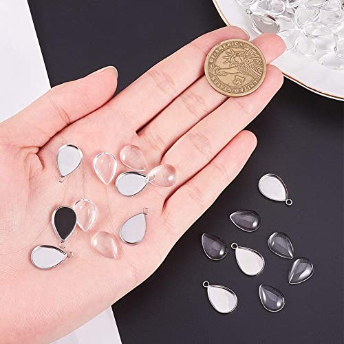 PH PandaHall 100pcs Bezel Pendant Blanks- 50pcs Drop Pendant Trays Photo Charms Cabochons Blanks with 50pcs Glass Cabochons Clear Dome for Wedding Bouquet Graduation Cap Jewelry Making, 0.69x0.4inch - color: Drop - 50 Sets