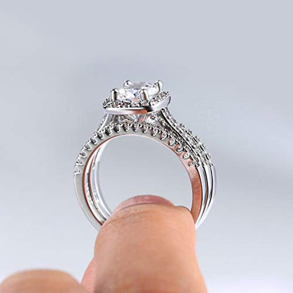 Jude Jewelers Silver Rose Gold Three-in-One Wedding Engagement Bridal Halo Ring Set - color: Silver
