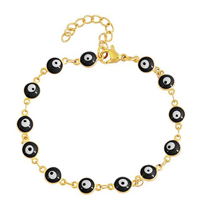 Women's Charm Enamel Evil Eye Protection Link Chain Bracelet - color: Gold,Black