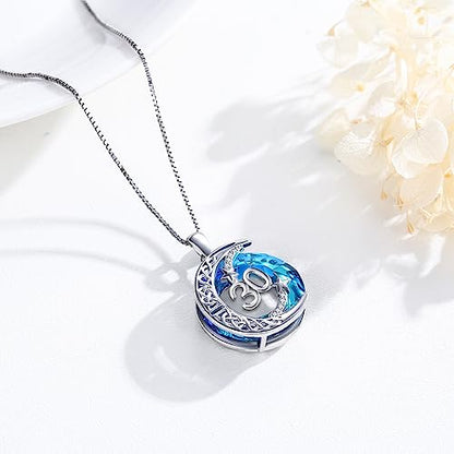 JUSTKIDSTOY Birthday Gifts for Women Girls 925 Sterling Silver Celtic Moon Star Necklace with Blue Crystal Pendant Jewelry for Sister Friends - style: 30th