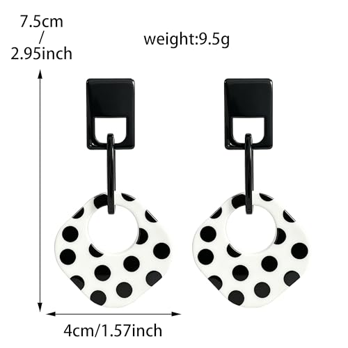Handmade Lightweight Retro Polka Dot Square Hollow Round Dangle Drop Earrings Unique Chic Resin Geometric Stud Earrings For Women - style: white 1
