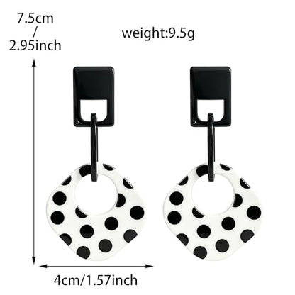 Handmade Lightweight Retro Polka Dot Square Hollow Round Dangle Drop Earrings Unique Chic Resin Geometric Stud Earrings For Women - style: white 1