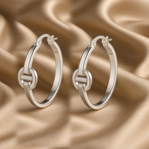LeCalla 925 Sterling Silver Hoop Earrings | Lightweight Click-Top Gold Plated Anchor Infinity Earrings for Women - color: Anchor Silver