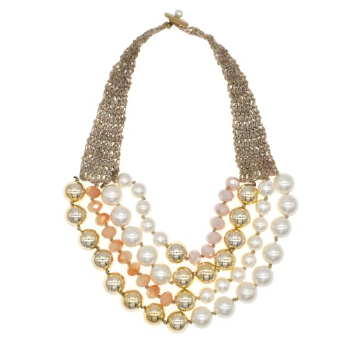 utop JNF Hand made Pearl Statement Necklace for Women Rhinestone Multilayer Crystal Necklaces Chunky Pearl Necklace Large Pearl Necklace and Earrings Set for Mother Mom's gift - color: color pearl necklace