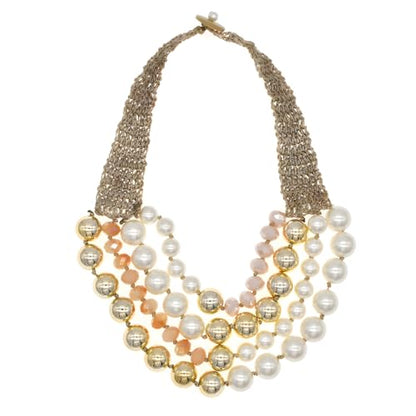 utop JNF Hand made Pearl Statement Necklace for Women Rhinestone Multilayer Crystal Necklaces Chunky Pearl Necklace Large Pearl Necklace and Earrings Set for Mother Mom's gift - color: color pearl necklace