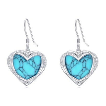 Dorunmo s925 Sterling Silver Western Dangle Drop Earrings Birthday Jewelry Gifts for Women - style: Turquoise+Heart