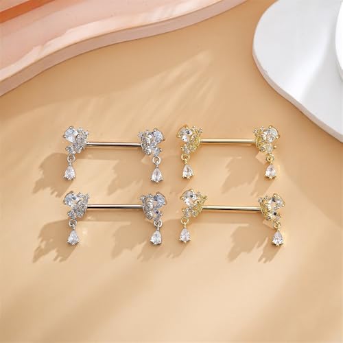 316L Stainless Steel Butterfly Nipple Rings 18K Gold Plated with CZ Butterflies Crystal Dangle Nipple Studs Rings Nipplerings Body Piercing Jewelry for Women - color: Gold
