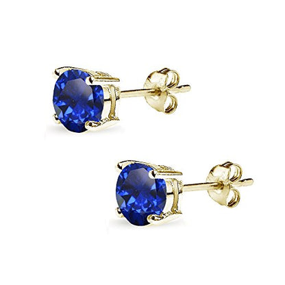 Sapphire Earrings for Women Sterling Silver Trendy Round-Cut Created Blue Gemstone Solitaire Studs for Men Bridesmaids Prom Gift - color: 7mm - Gold Flash Silver