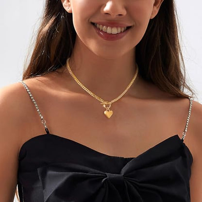 Zeffy Dainty Gold Heart Necklace for Women Trendy 14K Gold/Silver Plate Cute Heart Pendant Choker Necklaces Gold Love Heart Chain Necklace for Women Dainty Gold Jewelry Gifts for Women - style: Chunky Puffy Heart Necklace-Gold