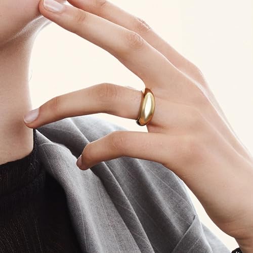Hey Harper Gold Ring for Women - Gold Plated Stacking Waterproof & Sweatproof Jewerly Ring - Everday Non Tarnish Cute Fashion Circle Rings - style: Rebecca Ring