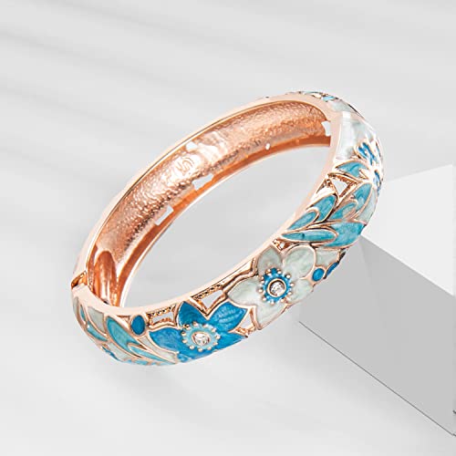 UJOY Handcraft Cloisonne Jewelry Bracelet Colorful Enamel Butterfly Flower Bird Hollowed Spring Hinged Cuff Bangles Women Gifts Pack in Box 88A11 - color: A11-2 Pcs/set-Butterfly-Light Blue