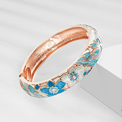 UJOY Handcraft Cloisonne Jewelry Bracelet Colorful Enamel Butterfly Flower Bird Hollowed Spring Hinged Cuff Bangles Women Gifts Pack in Box 88A11 - color: A11-2 Pcs/set-Butterfly-Light Blue