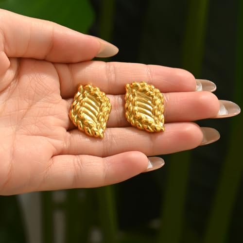 Chunky Stud Earrings for Women 18K Gold Plated Large Square Rectangle Geometric Round Swirl Stud Earrings Trendy Irregular Hammered Statement Earrings - color: Rhombus-Gold